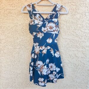 COCOPEAR Womens Small Elegant Crossover Swimdress Floral Skirted Swimsuit